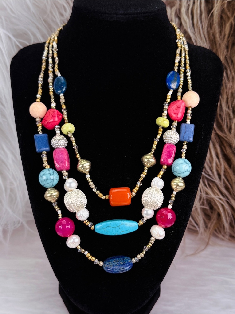 Chico's Multicolor Beaded Layered Statement Necklace Adjustable